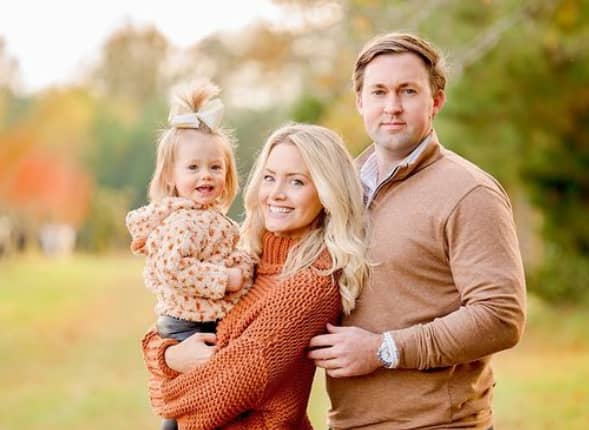 Jenna Cooper with her daughter and husband Karl Hudson