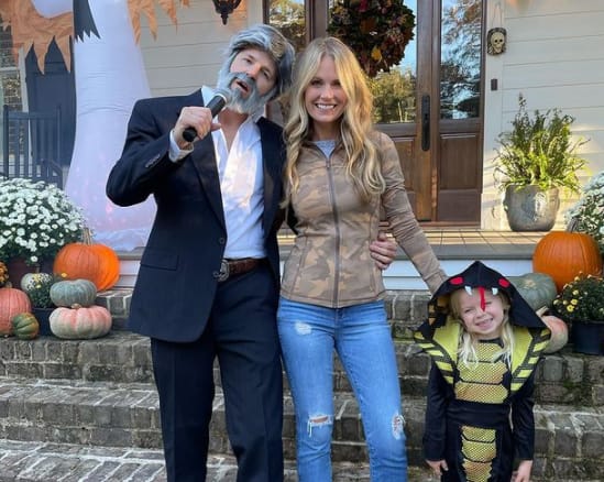 Cameran Eubanks with her daughter palmer Corrin and husband Jason Amberley in Halloween dress