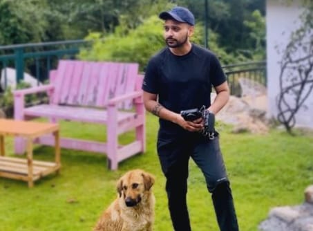 Harsh Gupta with his pet dog