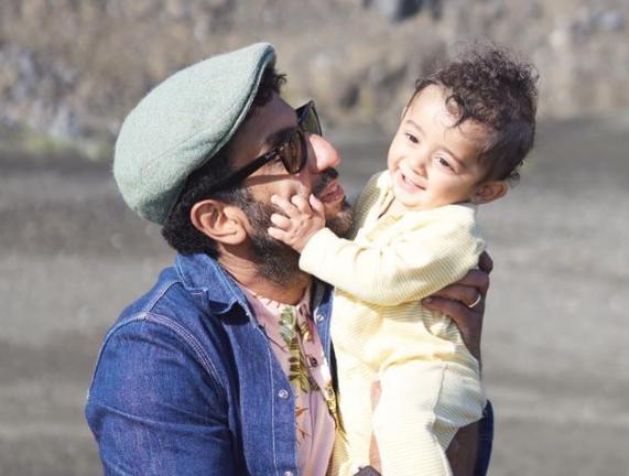 Adeel Akhtar with his son 