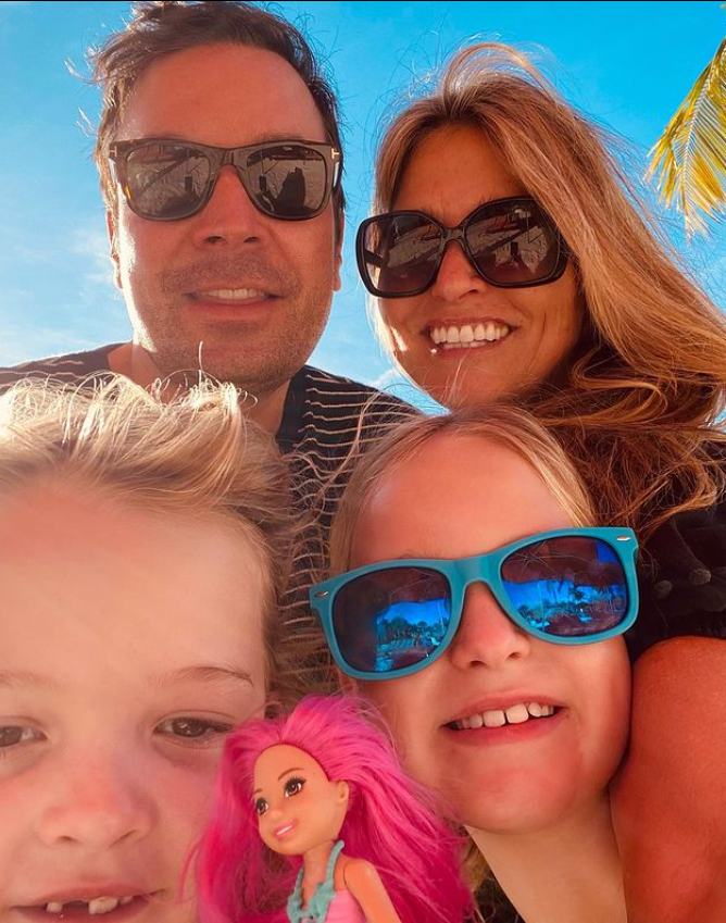 Jimmy Fallon is spending time with his wife and children 